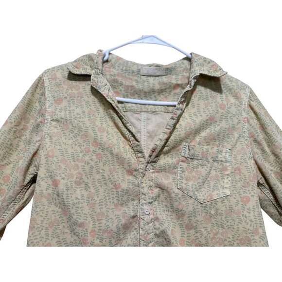 CP Shades Corduroy Button Down Shirt Women XS Yellow Floral Cotton Dainty Office - Picture 6 of 14